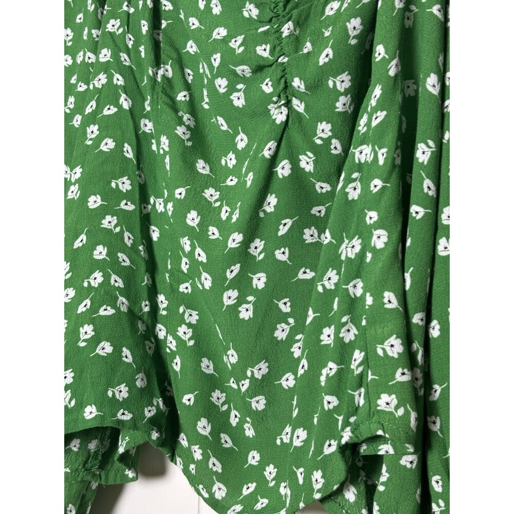 H & M Puff Slve Green With White Flowers Lg Slv Too Women’s 2XL - Picture 3 of 7